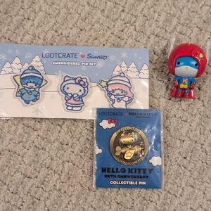 Hello Kitty Red and Blue Action Figure with Collectible Pin Set